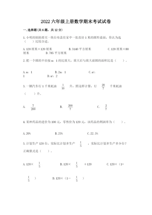 2022六年级上册数学期末考试试卷及完整答案【典优】.docx