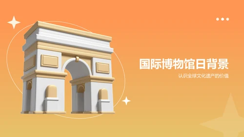 橙色3D风国际博物馆PPT模板