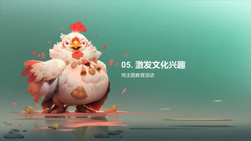 青色中国风生肖鸡文化传承PPT模板