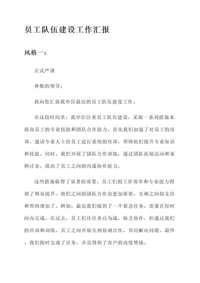 员工队伍建设工作汇报