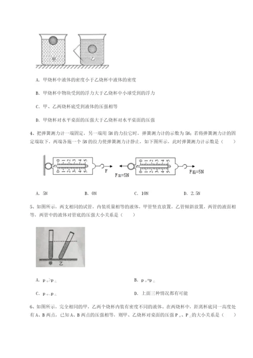 小卷练透湖南长沙市实验中学物理八年级下册期末考试专题测试试题（含详细解析）.docx