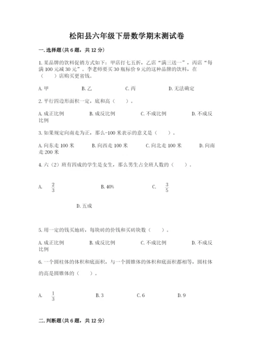 松阳县六年级下册数学期末测试卷精编答案.docx