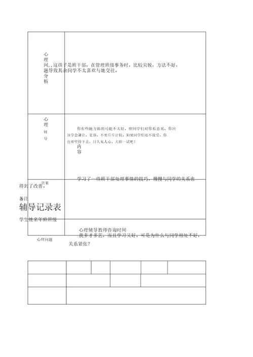 小学心理咨询心理疏导记录表格