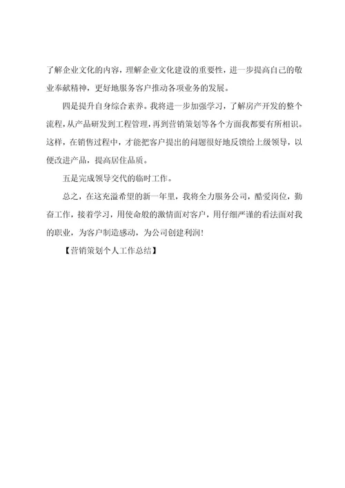 营销策划个人工作总结