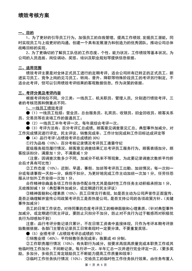 绩效考核管理方案