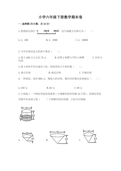 小学六年级下册数学期末卷含完整答案（典优）.docx