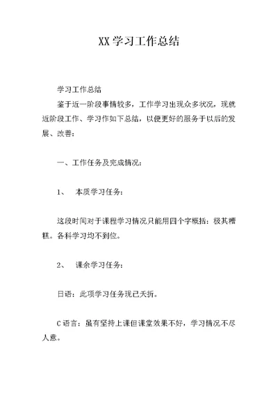 XX学习工作总结