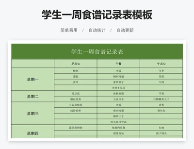 学生一周食谱记录表模板