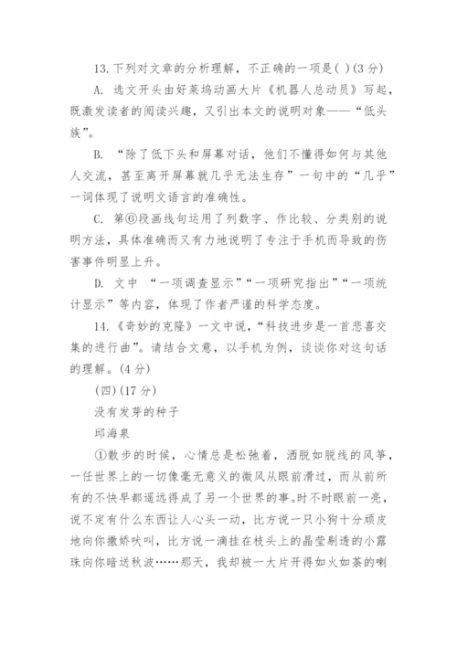 初三语文中考模拟试卷带答案.docx