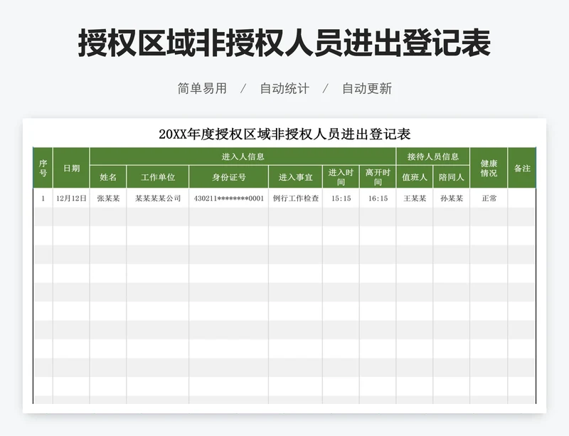 授权区域非授权人员进出登记表