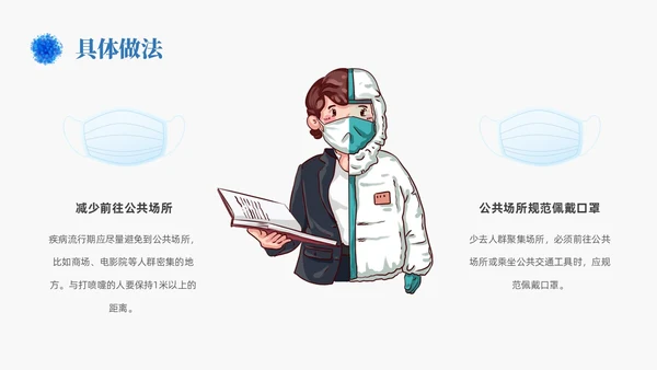 蓝色简约手绘关注健康预防甲流甲型流感病毒知识科普讲座PPT