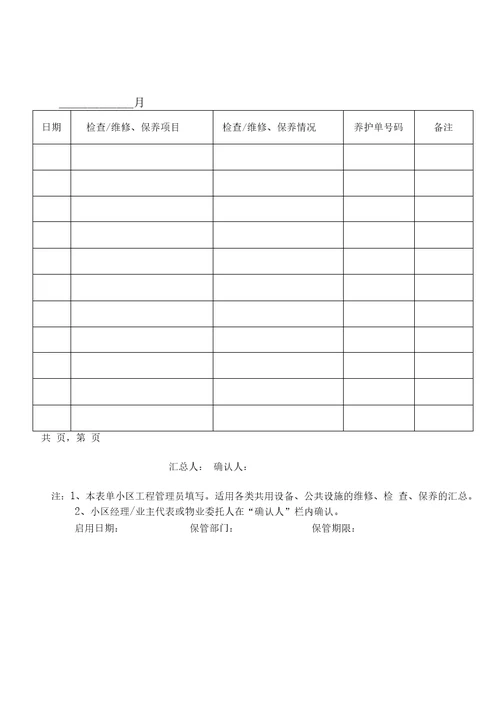 园林水景观设备维护保养规范含表格