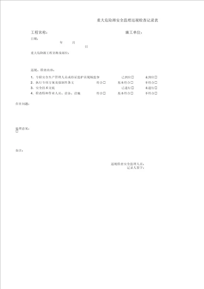 2、重大危险源安全监理巡视检查记录范文表格范例