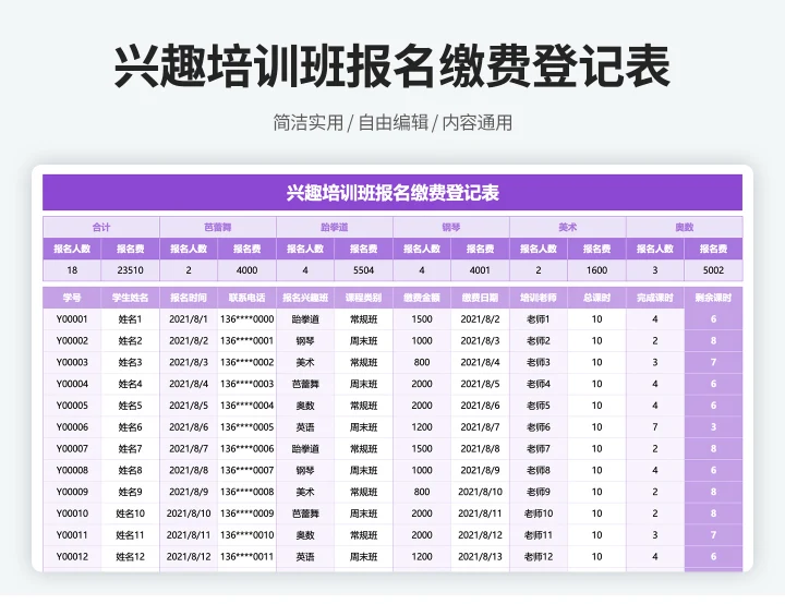 报名缴费登记表