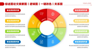 红色简约风8项圆环关系图PPT