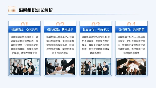 蓝橙色简约风企业发展打造温度组织宣导PPT模板