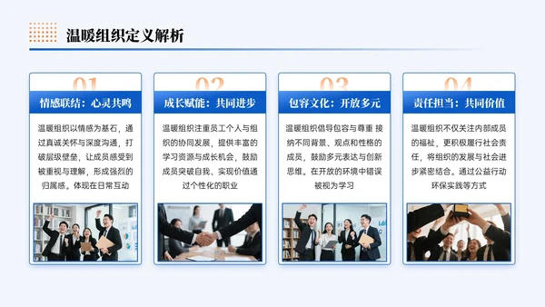 蓝橙色简约风企业发展打造温度组织宣导PPT模板