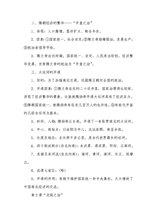 八年级下册历史知识点总结2022年初一下册历史知识点总结