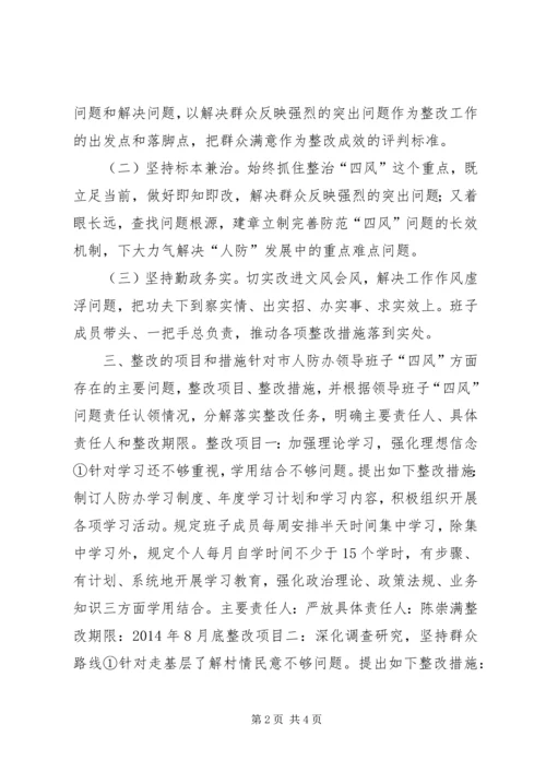 人防办群众路线教育实践整改方案.docx