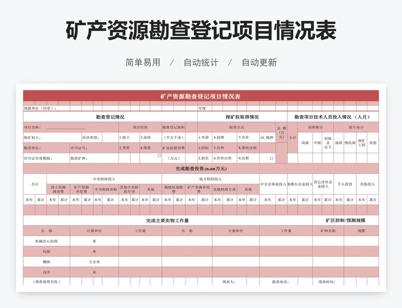 矿产资源勘查登记项目情况表