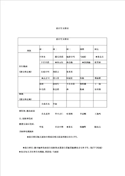 值日生安排表格