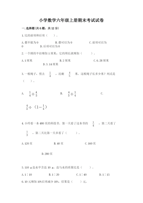 小学数学六年级上册期末考试试卷含完整答案（名校卷）.docx