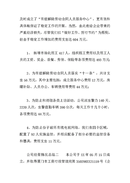 公司经营情况总结模板