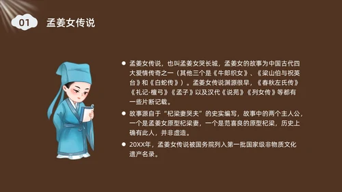 深棕色水彩插画孟姜女哭长城说课PPT课件神话故事