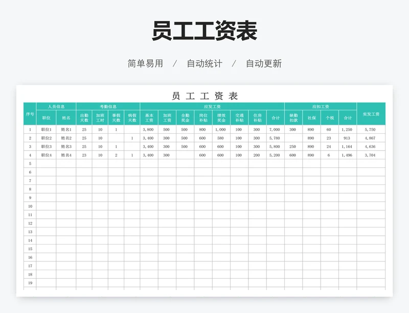 员工工资表