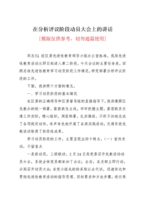 在分析评议阶段动员大会上的讲话(共14页)