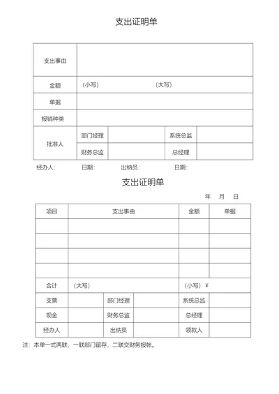 费用支出证明单