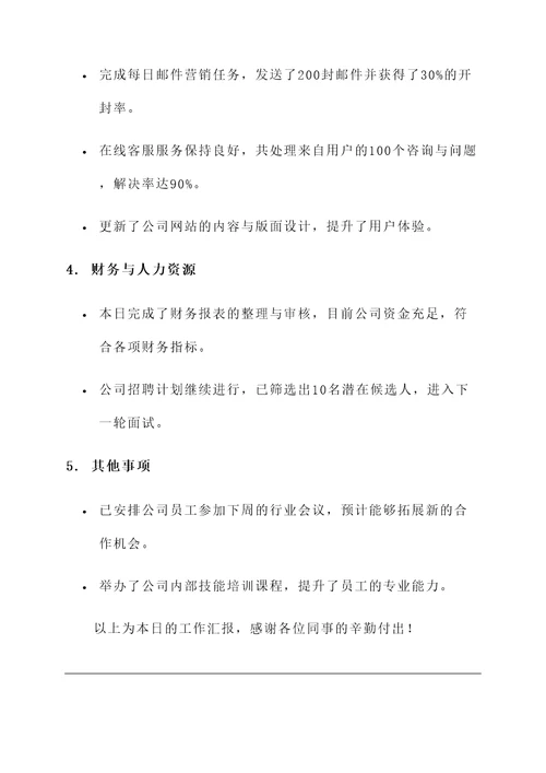 小公司的日工作汇报