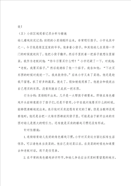 小班区域观察记录分析与措施10篇