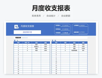 月度收支报表