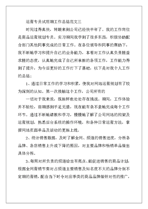 运营专员试用期工作总结与计划