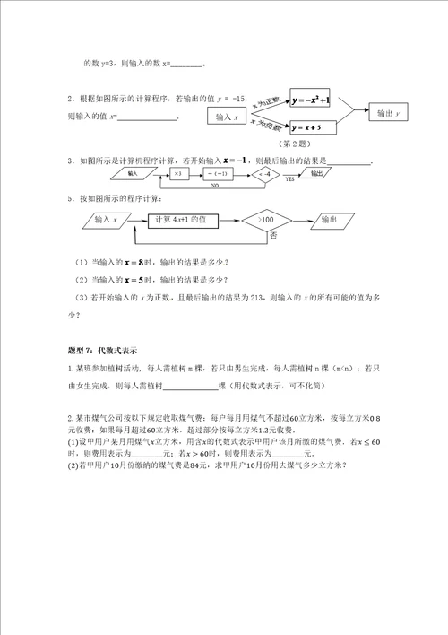 七年级数学上学期期中常考题型