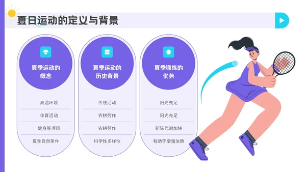 紫色插画风夏日运动宣传活动PPT模板