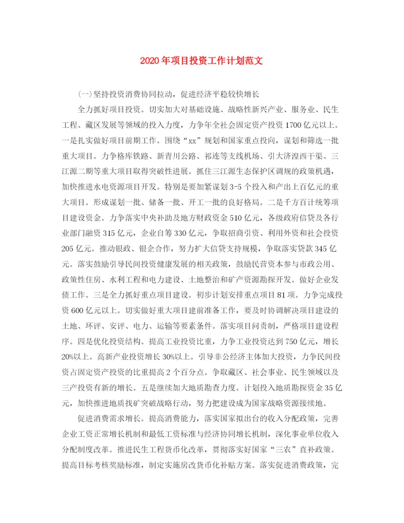 精编之年项目投资工作计划范文.docx