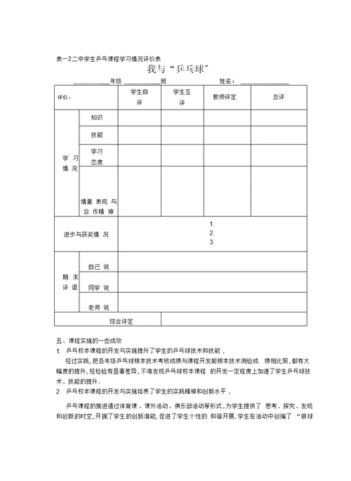 中学体育校本课程教材《乒乓球》