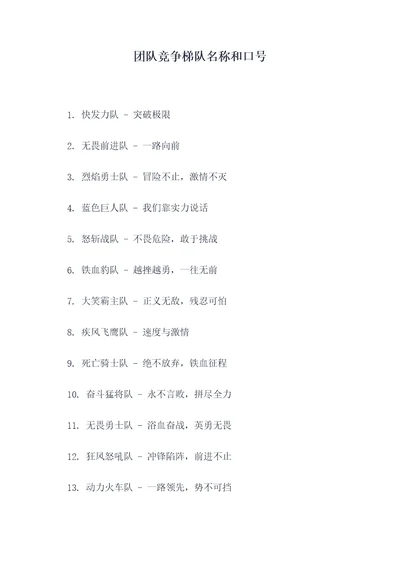 团队竞争梯队名称和口号