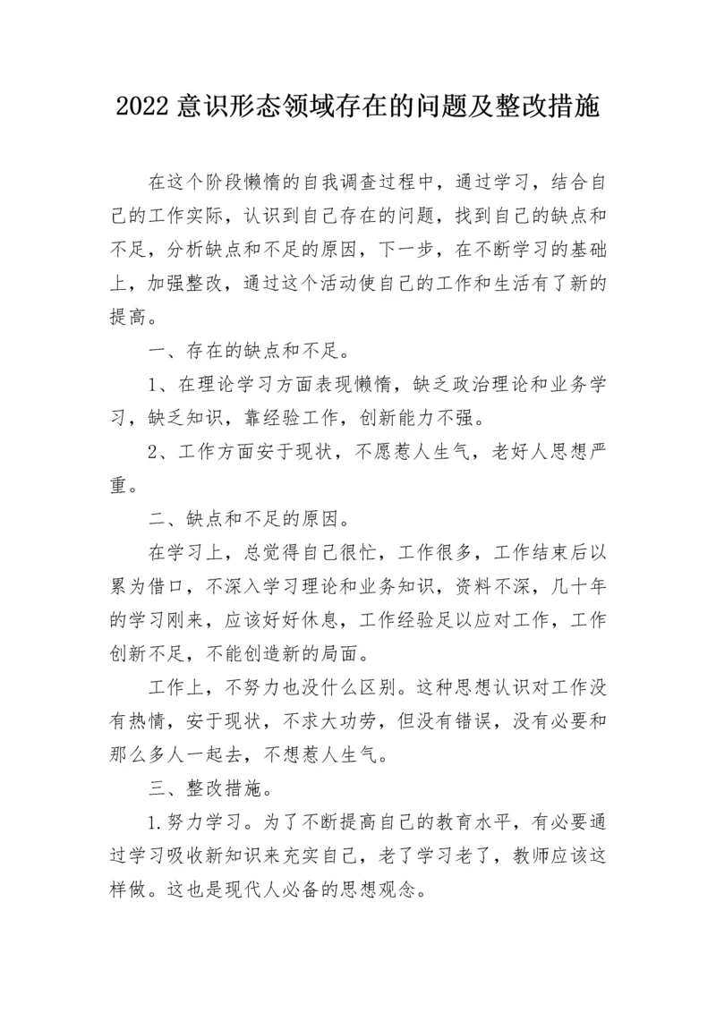 2022意识形态领域存在的问题及整改措施.docx