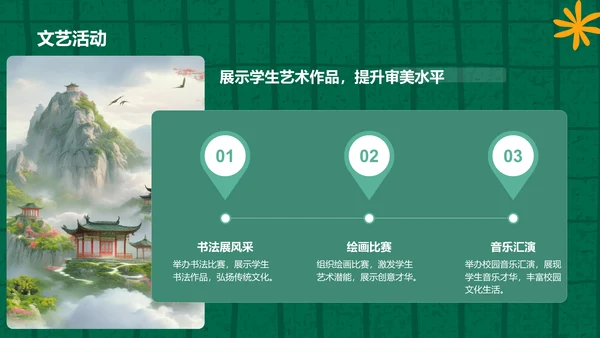 绿色扁平风学生会年度工作亮点总结PPT模板