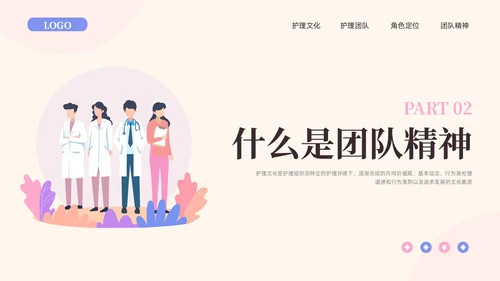 粉紫插画护理团队与文化建设PPT模板宣传PPT动态PPT团团队建设