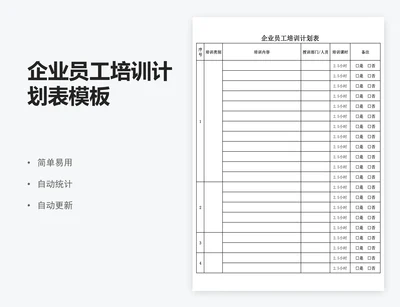 企业员工培训计划表模板