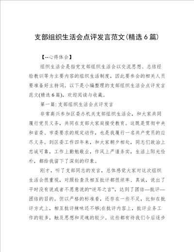 支部组织生活会点评发言范文精选6篇