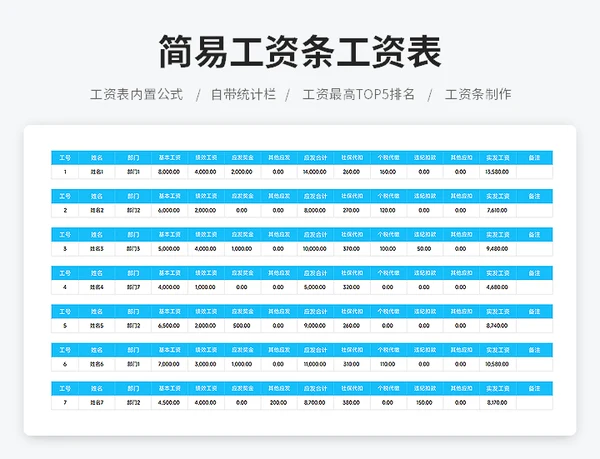 简易工资条工资表
