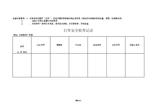 消防安全日常检查记录表