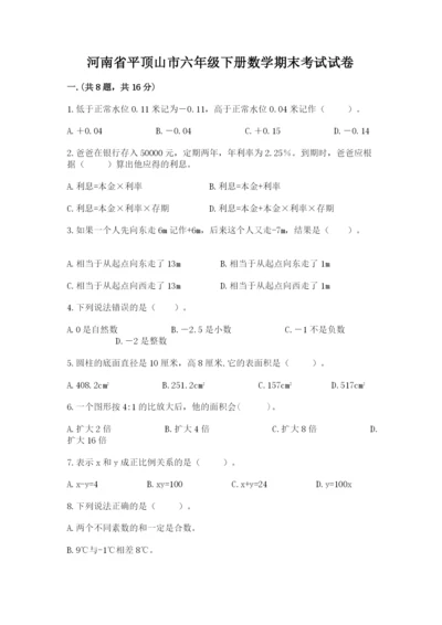 河南省平顶山市六年级下册数学期末考试试卷（典优）.docx