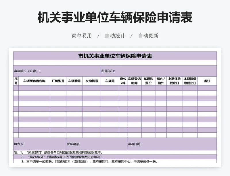 机关事业单位车辆保险申请表