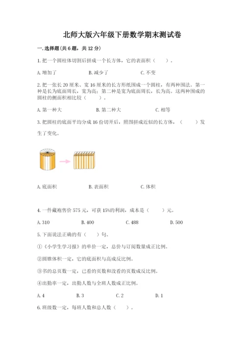北师大版六年级下册数学期末测试卷精品【考试直接用】.docx